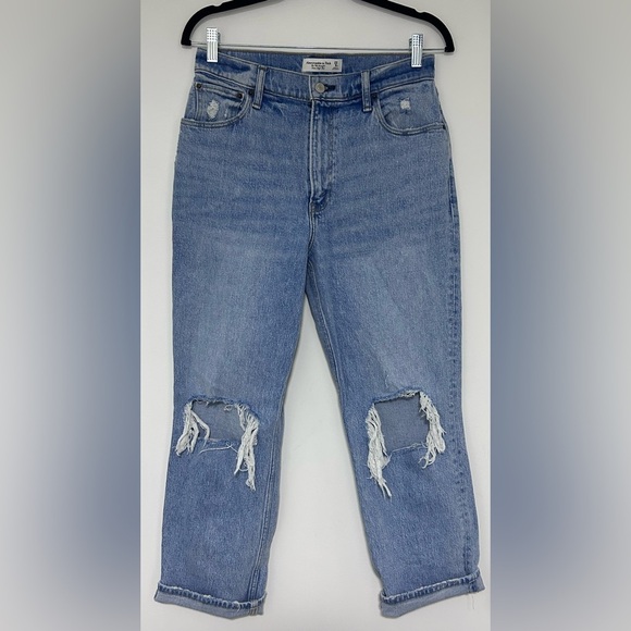 ⭐️ Abercrombie&Fitch 90’s Straight Ultra High Distressed Cropped Jeans Size 8 - Picture 1 of 7